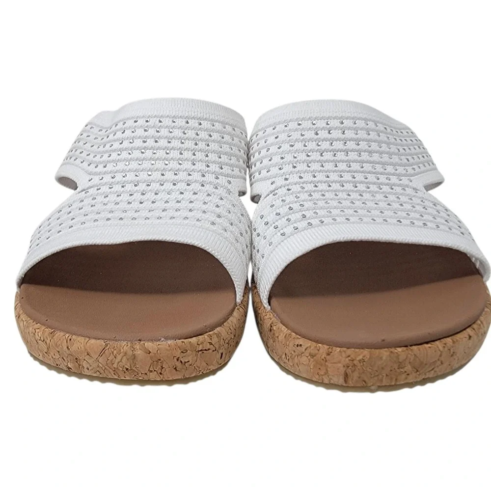Skechers Arch Fit Sandals Slip On Sz 9 Beverlee Sweet Lacey Wedges White Comfort